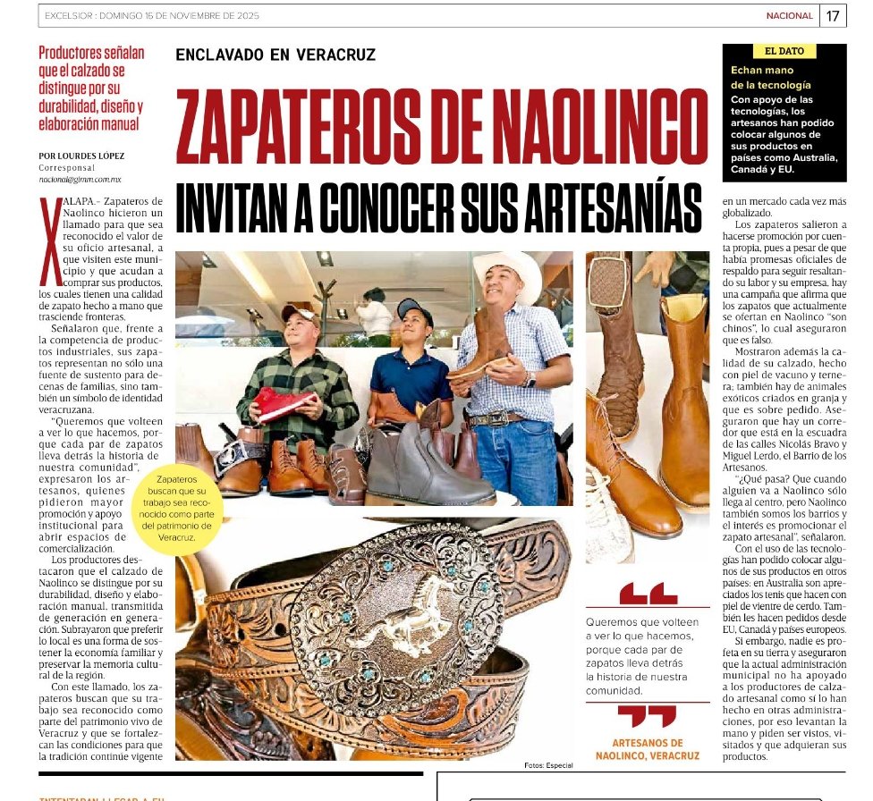 Los invito a #Naolinco 
Los artesanos hacen zapatos y botas a la medida. Su calzado es hecho a mano y con calidad única, con precios bajísimos. Hacen unos tenis que son muy valorados por los australianos. Su calzado, al ser de autor, adquiere un valor especial para los