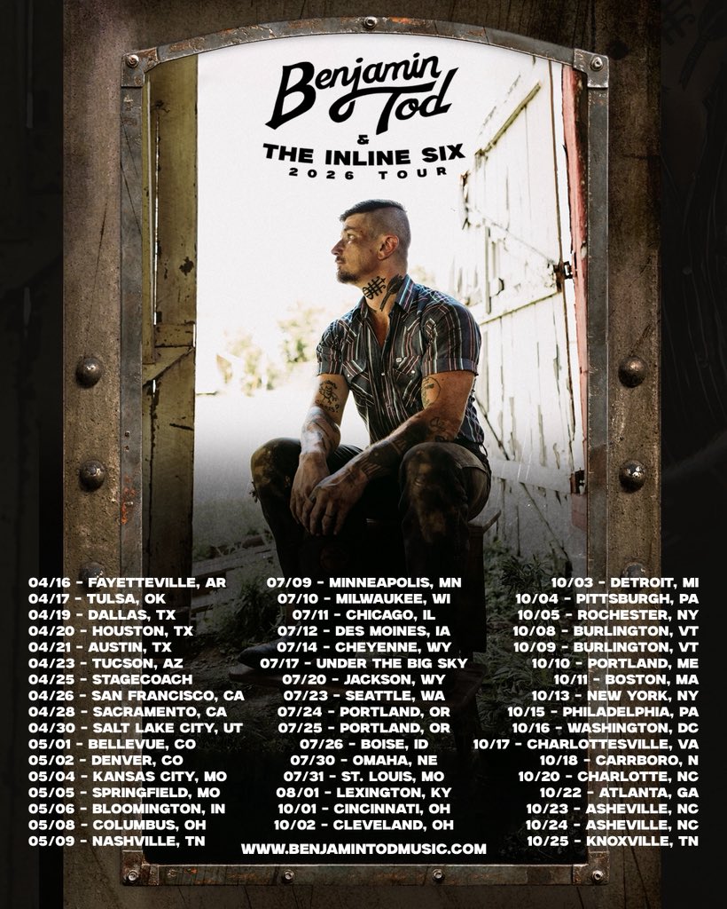 AllCountryNews's tweet photo. With a new band and his most ambitious tour yet, #BenjaminTod is stepping into an exciting new chapter in 2026! 🎶

🎟️ Pre-sale starts Tuesday, November 18th.

🗞️ Read more: https://t.co/mkxdvLaTMM https://t.co/yMK3ivIhb0
