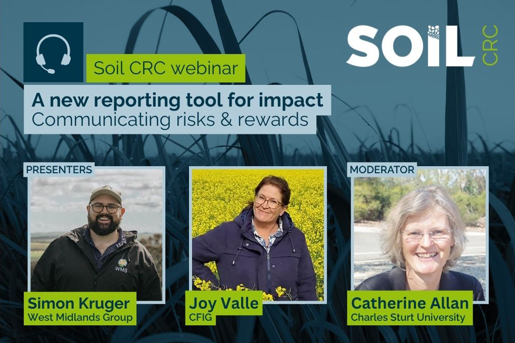 Join us for a free webinar on the Soil CRC’s ‘Risk/Reward Reporting Guide’ - a toolkit designed for extension teams &amp; grower groups. Register now: soilcrc.com.au/events/
🎧 A new reporting tool for impact
🗓️ 19 Nov 2025
🕧 12.30pm AEDT (12pm SA, 11.30am Qld, 11am NT, 9.30am WA)
