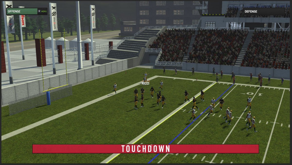 RealDaveWinter's tweet image. I pulled out the old #MaximumFootball game code and built in the rules the #CFL is changing over the next 2 years.

100 * 65 yard field + 15 yard end zones. Goal posts at the back. Some interesting results. Still possible to get a rouge via a non-returned fielded kick.
#GreyCup