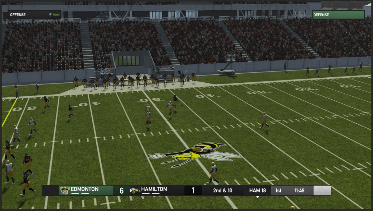 RealDaveWinter's tweet image. I pulled out the old #MaximumFootball game code and built in the rules the #CFL is changing over the next 2 years.

100 * 65 yard field + 15 yard end zones. Goal posts at the back. Some interesting results. Still possible to get a rouge via a non-returned fielded kick.
#GreyCup