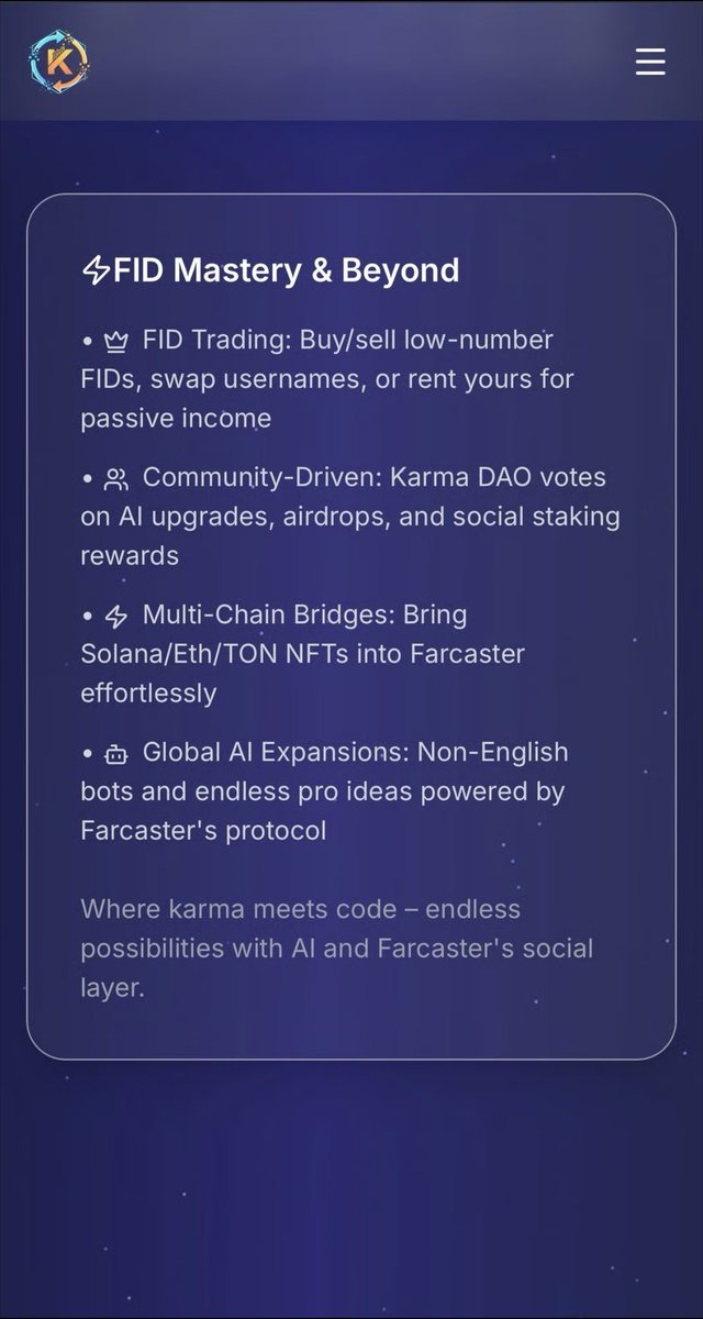 basedkarmafc's tweet image. AI-Powered Creation &amp;amp; Trading
 Coming Soon

We’re building one of the most advanced AI layers on Farcaster. Soon you’ll be able to create, mint, sell, transfer, and manage NFTs and identity assets directly through simple casts. No apps, no switching screens, just one mention.…
