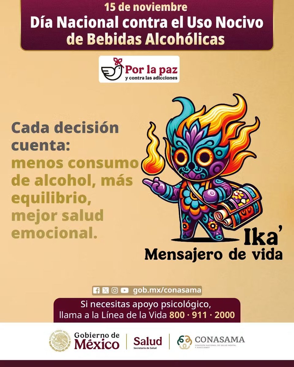 CCerralvo's tweet photo. El consumo excesivo de bebidas alcohólicas afecta tu cuerpo, tus emociones y tus decisiones.

¡En conjunto seguimos trabajando por la construcción de paz y contra las adicciones! 🕊

#CONASAMA
#SaludMental
#SaludMentalEnMovimiento
#SPSBP
#PorLaPazYContraLasAdicciones https://t.co/iEqjnjoi8y