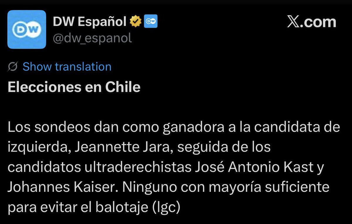 Este post sobre Chile representa a la perfección la forma en que se interpreta en Europa la realidad de América: el Partido Republicano y el Partido Nacional Libertario son "ultraderechistas", pero el Partido COMUNISTA es de "izquierda". No es posible tomar nada de esto en serio.