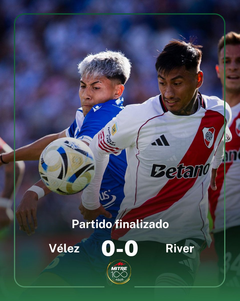 ⚽ IGUALDAD EN LINIERS

🏆 El equipo de Marcelo Gallardo empató 0 a 0 ante Vélez y no logró pasar a Argentinos en la clasificación a la Copa Libertadores por tabla anual. 

❗De esta manera, el Millonario deberá salir campeón del Torneo Clausura o esperar que se libere un cupo