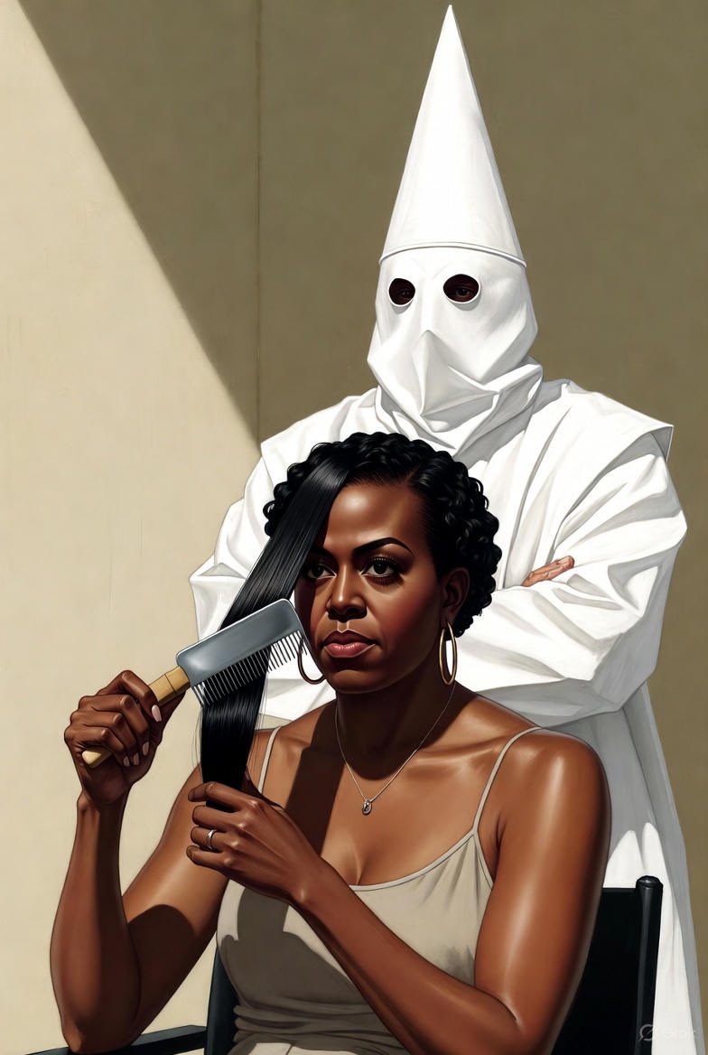 larryelder's tweet image. “When we straighten it to follow YOUR beauty standards, we are TRAPPED by the straightness! That&apos;s why so many of us can&apos;t swim, won&apos;t go to the gym because we&apos;re trying to keep our hair straight for y&apos;all.”
—@MichelleObama