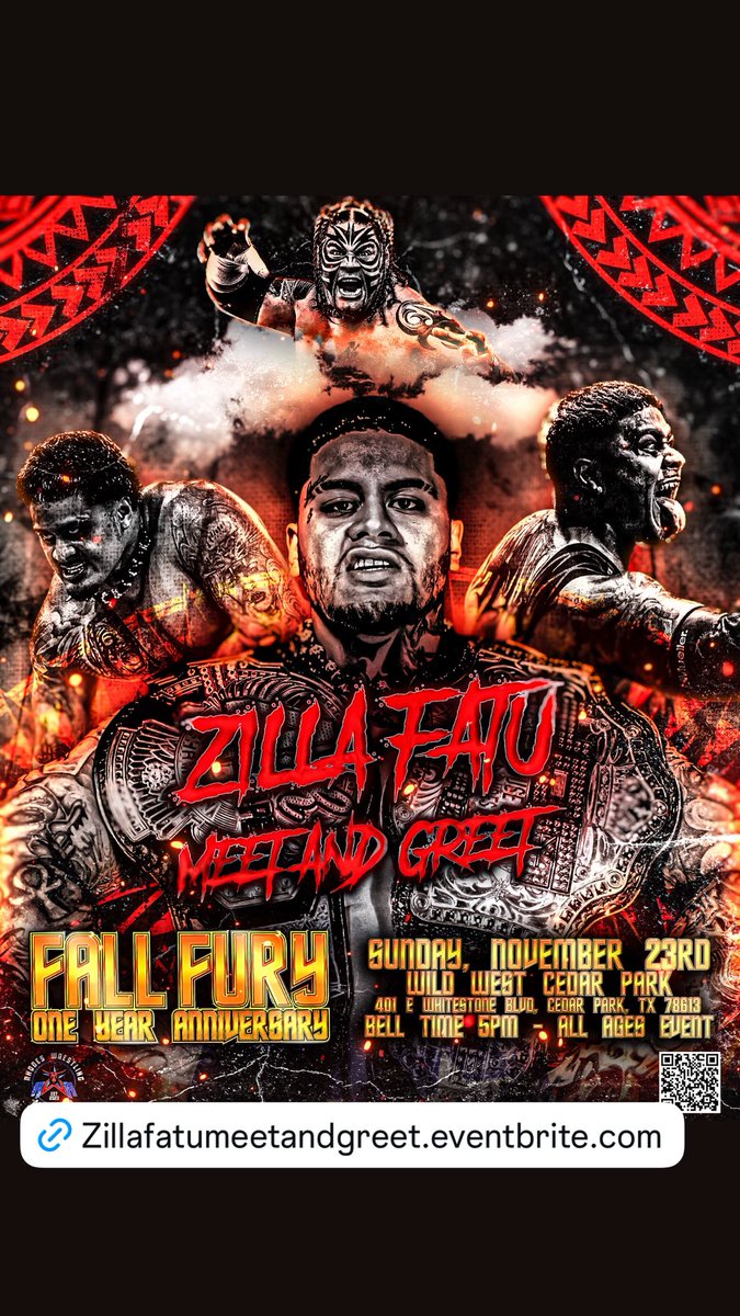 dustinrhodes's tweet photo. Sunday November 23rd POST SHOW SIGNING for @Zillafatu
Tix link in comments.
@RhodesWrestling 1 yr anniversary show #FallFury2
COME ON OUT AND MEET ZILLA!!! https://t.co/C3l866xV57