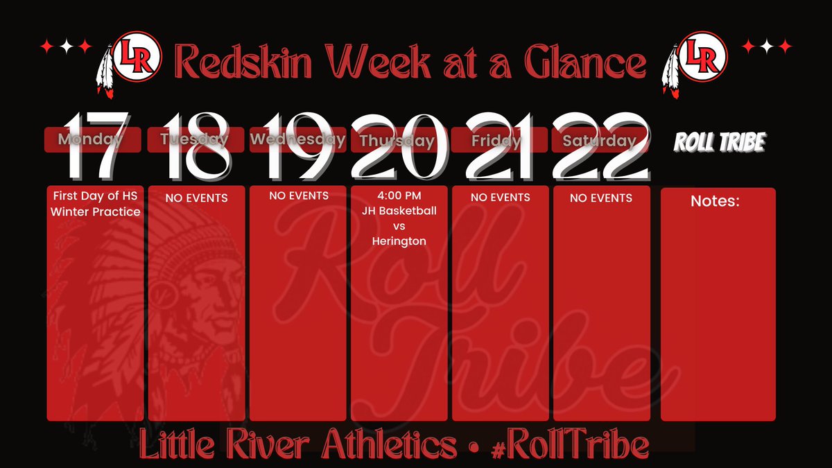 Redskin Activities Week at a Glance
November 17 • Roll Tribe!!