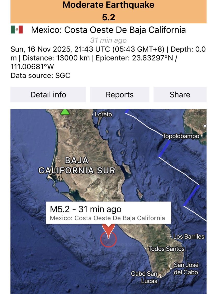 AstroFluxLab's tweet image. A magnitude 5.2 #earthquake has struck off the coast of Baja California. Though moderate, its location along an active plate boundary is a reminder that #seismic stress in this region continues to build.
