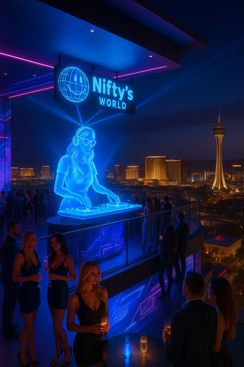 NiftysWorld's tweet image. 🌐NIFTY’S WORLD LAS VEGAS🏢

🌃 Nightlife reimagined. The Rooftop Sky Lounge at Nifty’s World will transform the Las Vegas skyline with 360° views, AI lighting, AR cocktails and music that reacts to the crowd. 
💎 This is more than nightlife. It’s the next evolution of…