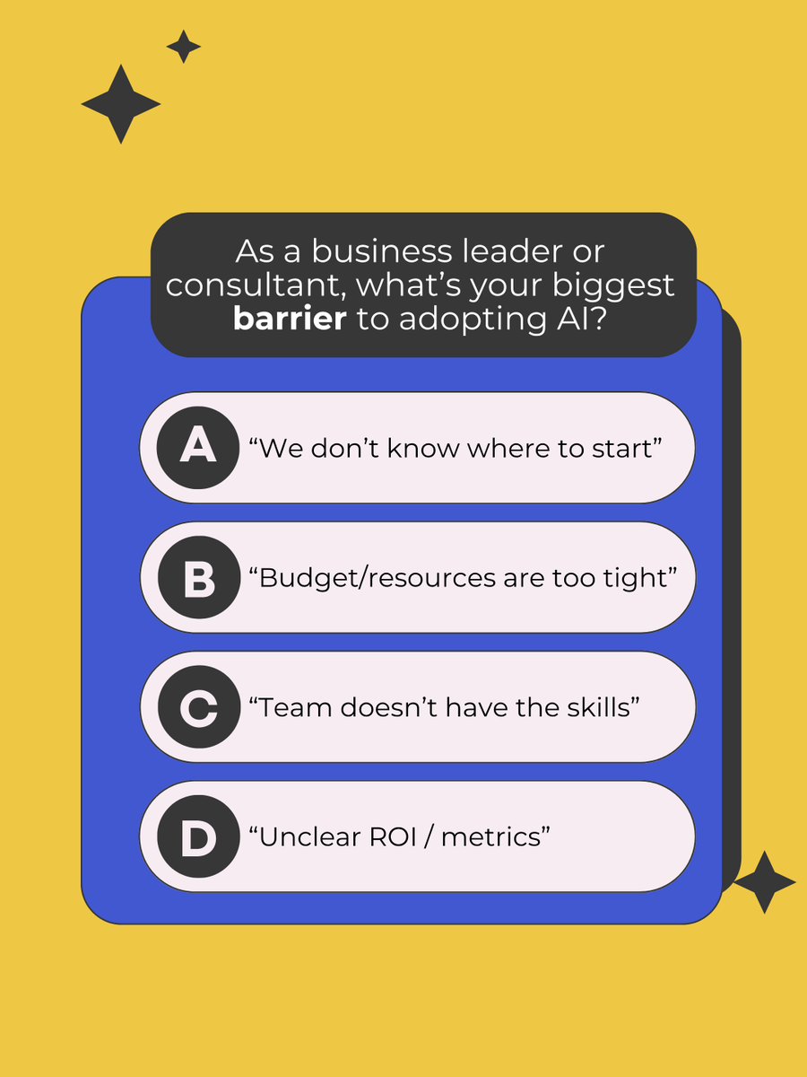 HajaviaS's tweet photo. 💬 Drop a comment

Your input helps shape Volume 2 plus I’ll pick one insightful comment and send you the free excerpt + checklist before launch.
#SMBchallenges #AIadoption #BusinessPolling #TechConsultants #HajaviaSolutions #CommunityInsight #eBookLaunch https://t.co/iNKWUeGtH7