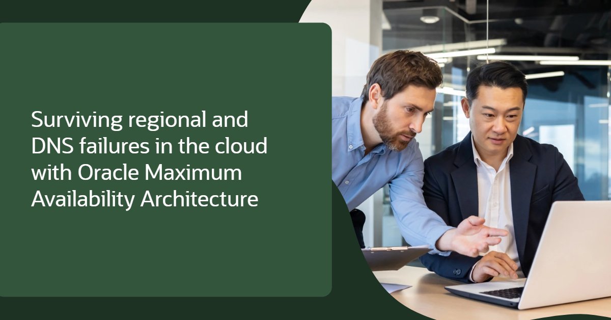 OracleDatabase's tweet image. Resilient IT infrastructure, supported by rigorous testing, multi-region deployment, and multicloud readiness, is essential to address the challenges of cloud outages. Discover Oracle’s suite of cloud and database solutions, purpose-built for resilience: social.ora.cl/60177PSCB