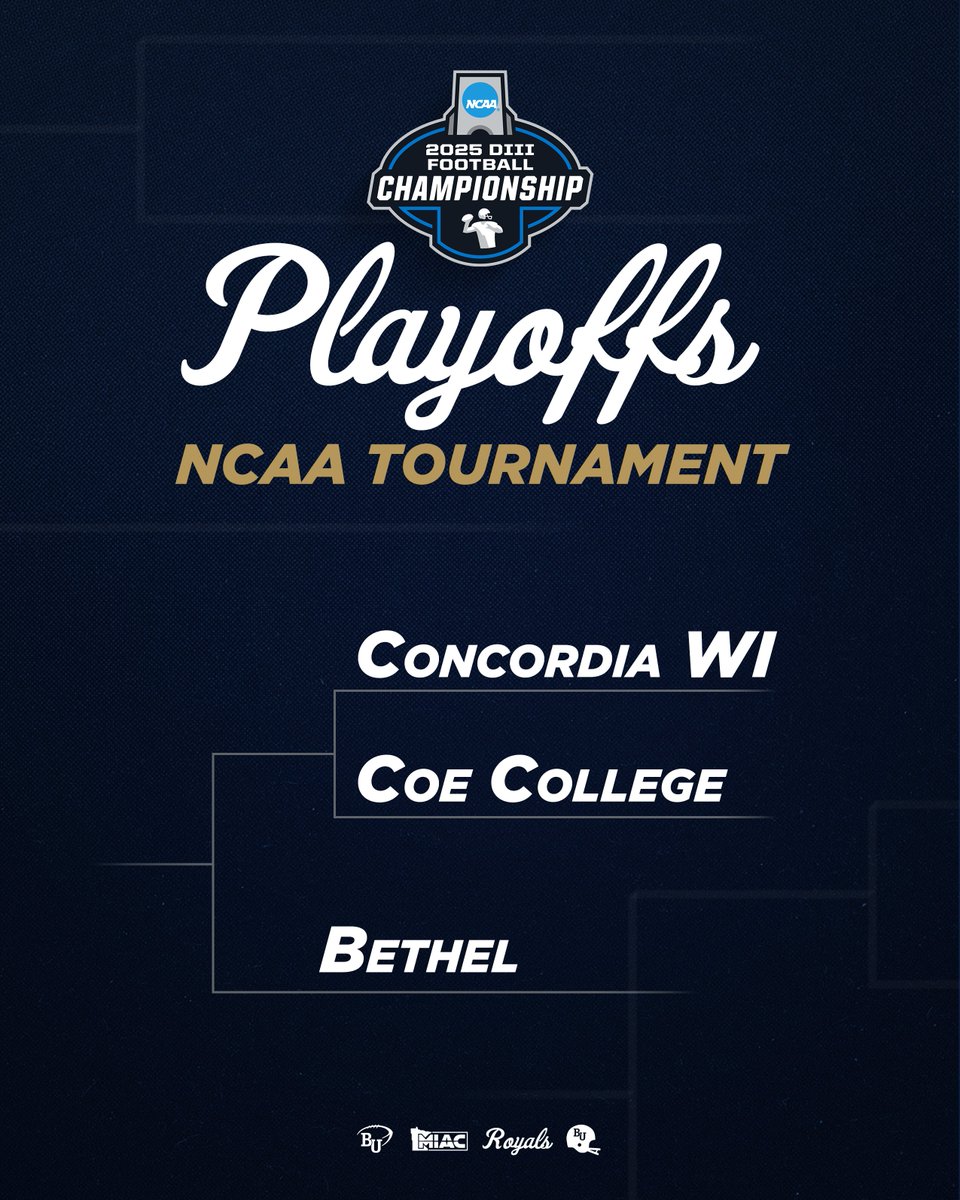 BethelRoyalsFB's tweet image. Playoff Time!

The Royals earned a first-round bye and will host the winner of the first-round matchup between Concordia (Wis.) and Coe College. The Second Round matchup will take place at Royal Stadium on Saturday, November 29 at 12:00 pm!