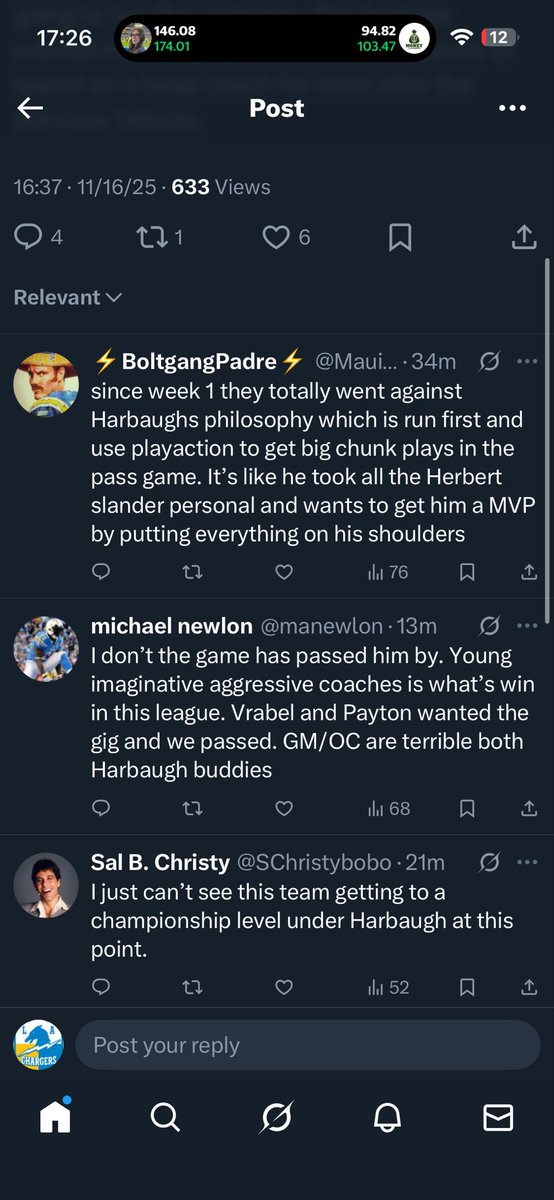 ChargersCenter_'s tweet photo. @cmsinclar 3 clowns. You fans never know what you want. You’re either young-new fans or sre solely watching RedZone. This Franchise is om the right track and trajectory. We lost a game, so what. We’re down to OT 6-7 and even if this game stings; this is the NFL. Any Given Sunday. Lock it in https://t.co/DMjzXATllO