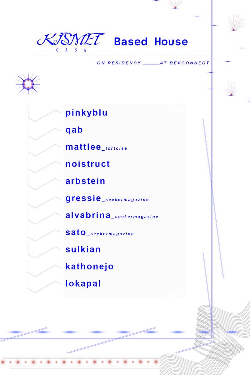 KismetCasa's tweet image. We’ve curated 11 artists to collaborate at Based House Devconnect in Buenos Aires

Each artist will be creating an individual piece of art while also contributing to collective artwork

The artists will then showcase the work they created during the residency at Devconnect