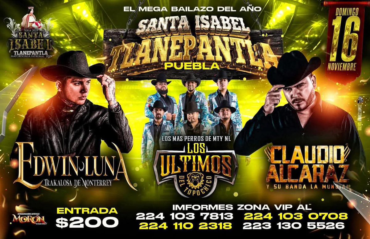 HugoCesarRami11's tweet photo. ✨Hoy Domingo 16 De Noviembre✨
Tendremos Un Mega #Fieston

En SANTA ISABEL TLANEPANTLA, PUEBLA.

Llega #ElSeñorDeLosFiestones 🤠
@ClaudioAlcaraz y Su #BandaLaMundial 🌎🎺🎶

Acompáñanos a Cantar y Bailar Todos Sus Éxito🎶🎶

#SeguirlosEsTuDecisión
#TeamAlcaraz https://t.co/zG1VudcGhS