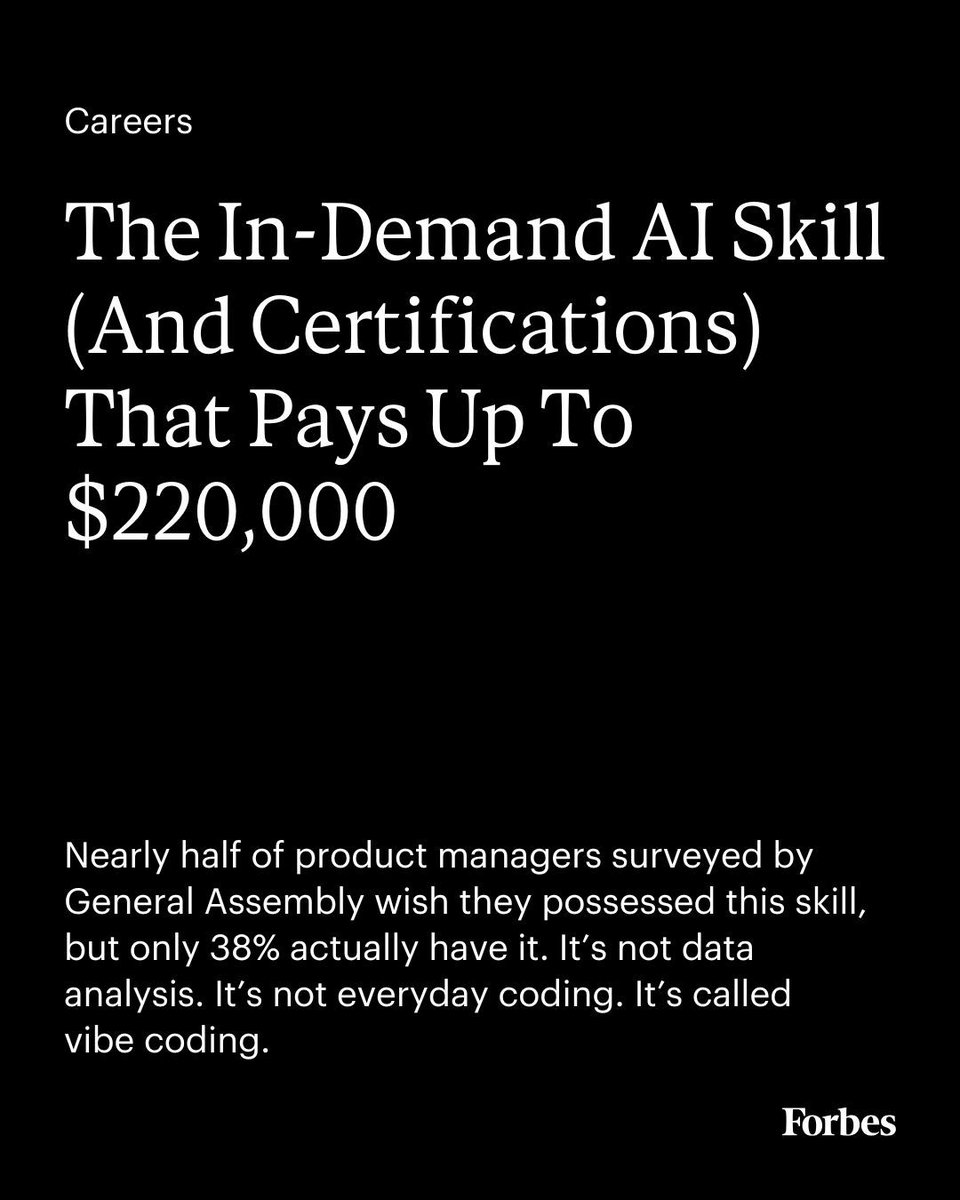 Forbes's tweet image. Collin’s Dictionary just named it the Word of the Year, and researchers say this skill may just be the thing that redefines the next decade of AI innovation and development within the workplace. The latest AI trend that employers are looking for are vibe coders. 
Read more:…