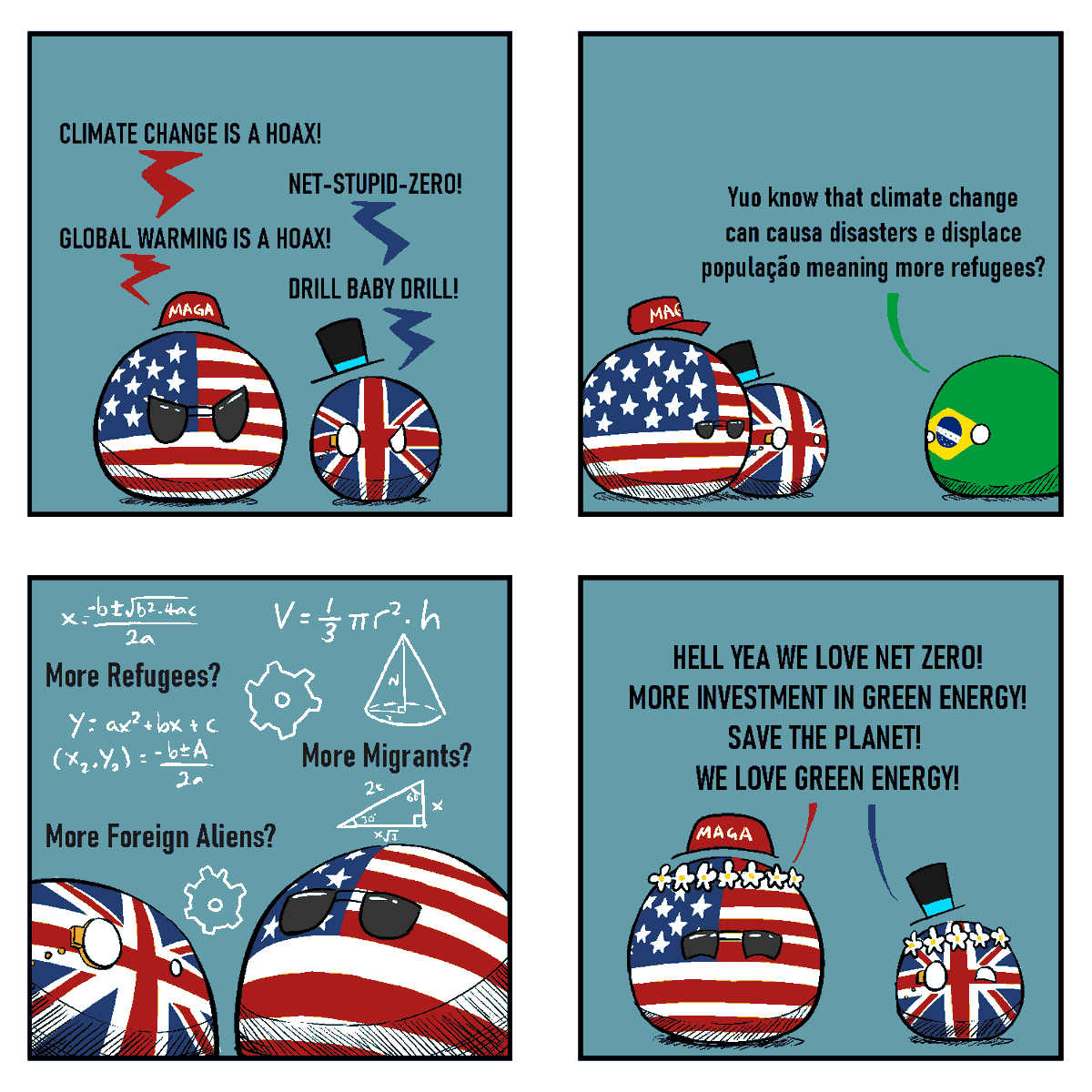 Diictodom's tweet photo. Has anyone told MAGA and Reform UK that climate change can and will  cause natural disasters, which in turn displace people if we leave it  for too long? That means more refugees! https://t.co/TfI46aqtyD