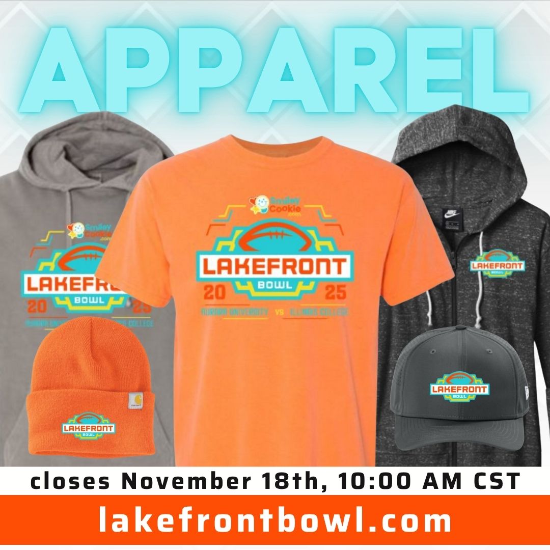 2025 Lakefront Bowl apparel is on sale NOW!

The online store closes on Tuesday, November 18th at 10:00 AM CST.

Orders will be available for pick-up at the entrance/ticket booth on the day of the game! 

justagameimpressions.chipply.com/smileycookiela…

<a href="/IC_Football/">Illinois College Football</a> <a href="/AU_SpartanFB/">Aurora University Football</a> 

#d3fb