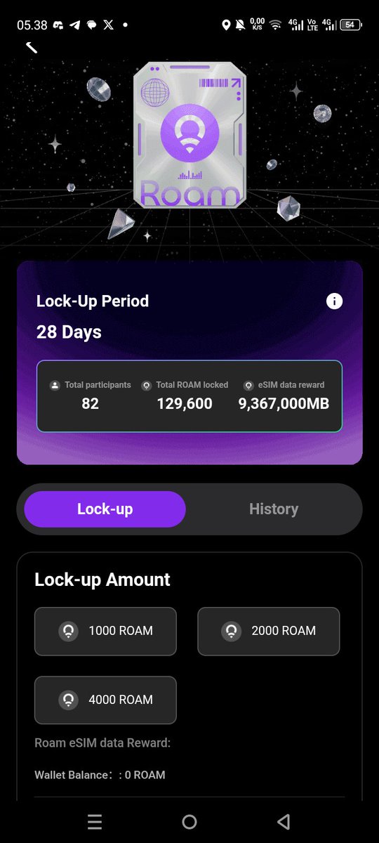 tanahlapang123's tweet image. In the Roam App there is a lock up Pool feature. if you do lock up you will get Esim data bonus.
Here are the details :
✅lock up 1000 Roams can 5000MB Esim data
✅Lock up 2000 Roam has 12.000MB Esim data
✅Lock up 4000 Roam got 30,000 Esim data
 @WeRoam
#Roam #Esim