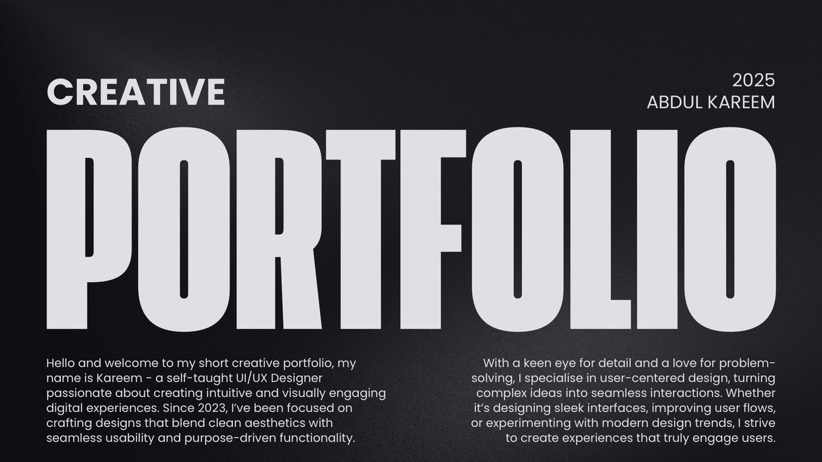 kareemuix's tweet image. My 2025 Creative Portfolio 👨🏾‍💻

A glimpse into my 2025 design portfolio, blending clean aesthetics with user-centred design. Every detail has a purpose. 

🟢Available for new projects

Read more in thread 👇🏾

#uidesign #uxdesign #PortfolioDesign
#designshowcase