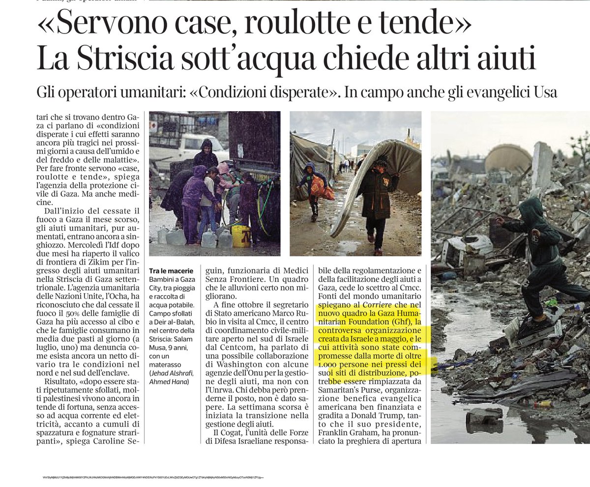 rafforiani's tweet image. Fate un respirone e leggete tutto d&apos;un fiato questa definizione della Gaza Humanitarian Foundation: &quot;Controversa organizzazione le cui attività sono state compromesse dalla morte di quasi 1000 persone nei pressi dei suoi siti di distribuzione&quot;. @Corriere 16.11.25.