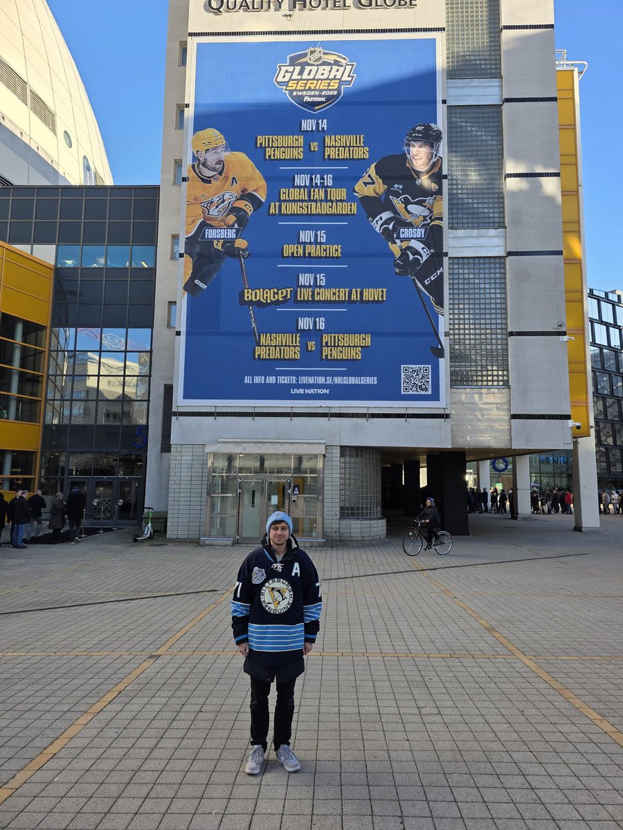 JGookDesign's tweet image. Game two of the Global Series in Sweden did not disappoint. We got to have a picture with Hörnqvist, see the 🐐 score a goal live, and watch the Penguins beat the Predators 4-0!