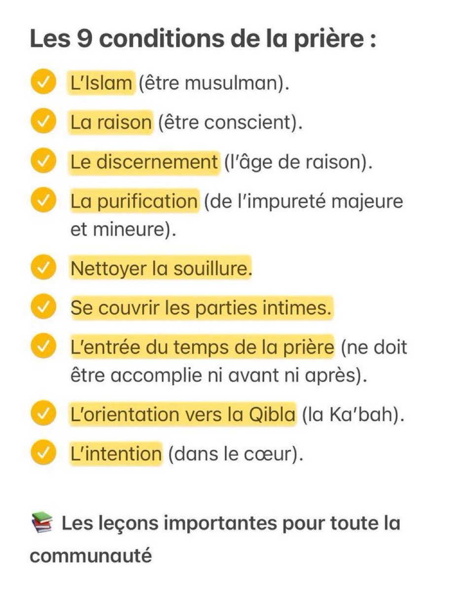 Les 9 conditions de la prière :