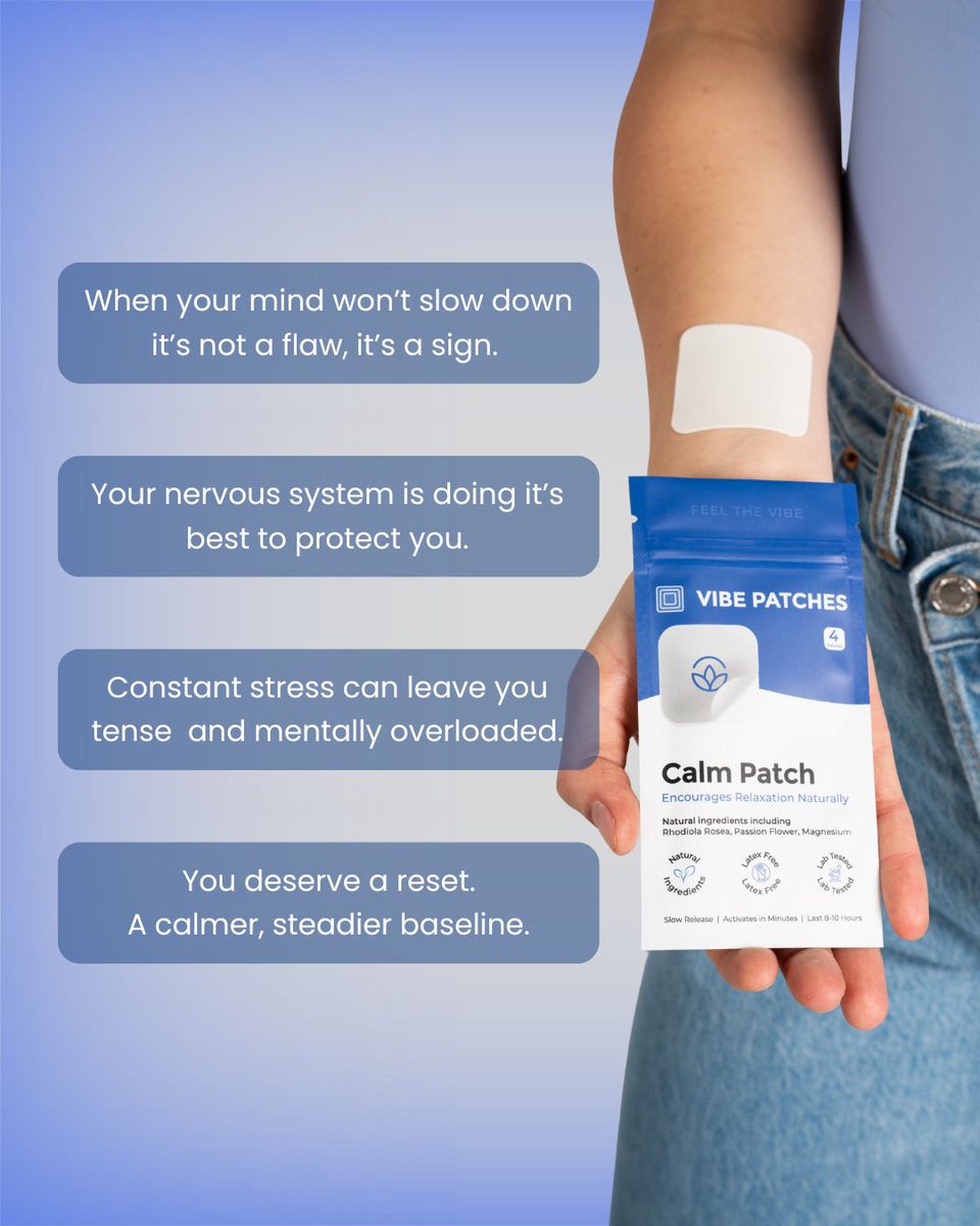 VibePatches's tweet image. When the mind won’t slow down, a little calm can change everything.
The Calm Patch supports a steady, grounded mood. No pills, no drowsiness.

✨ BOGO sale is live site-wide! Peel. Stick. Breathe. ✨ 

#CalmPatch #VitaminPatch #VibePatches #WearableWellness