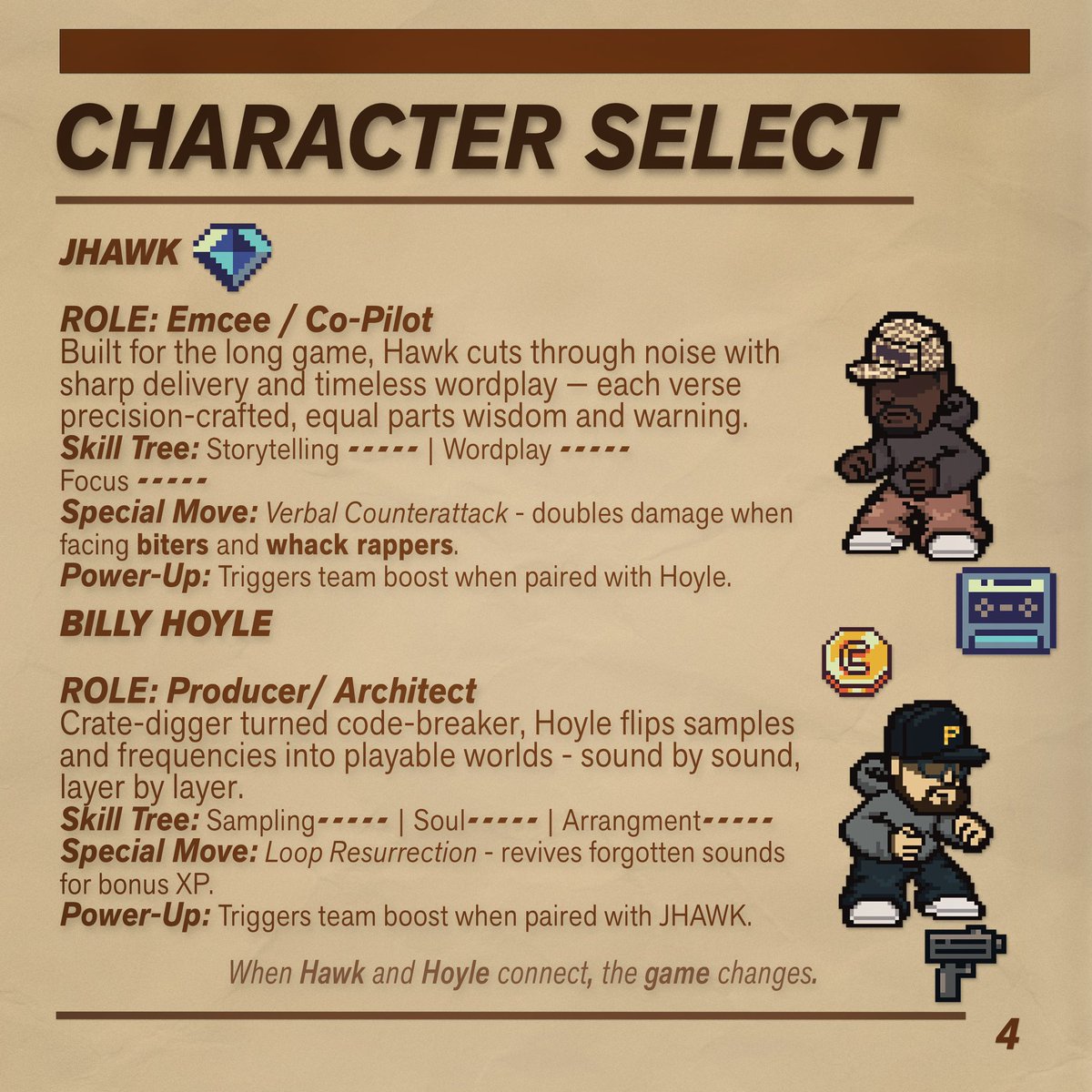 PLAYER 1 – Trainer’s Guide 🕹️
Your official manual has been unlocked.
Built for crate-diggers, button-mashers, and midnight beat-makers.
Controls, character stats, bonus stages, and how to earn Player Points™ – all inside.