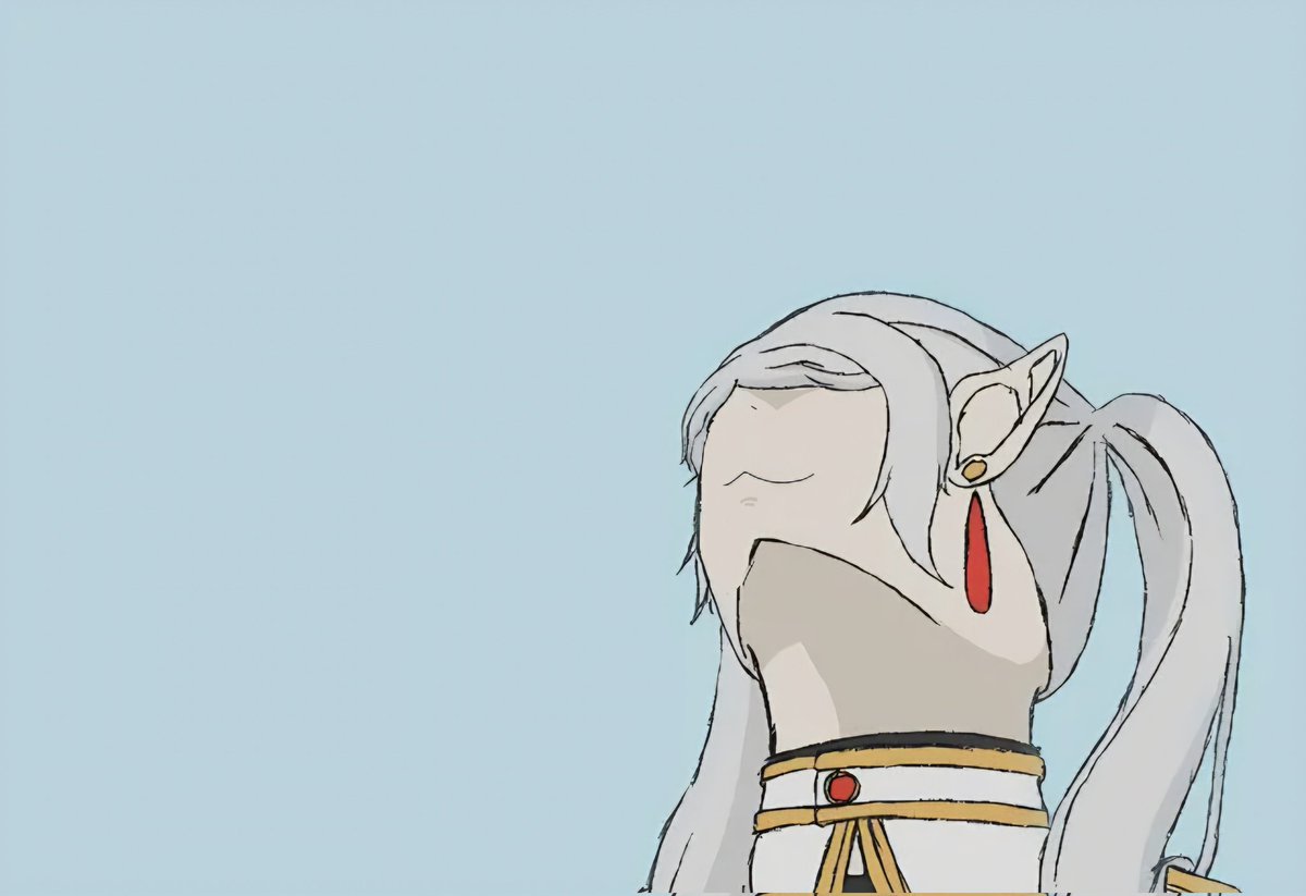 KeiyosX's tweet image. Ngl the Frieren meme/trend going round, I always thought this image was basically on the money if you just remove the face and make that top of the head part the nose

#art #animation #frieren