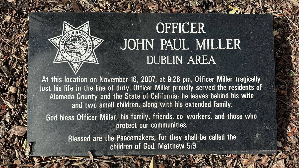 Today, we honor Dublin CHP Officer John P. Miller, who died in the line of duty November 16, 2007.  John, we think about you and your family everyday. 💙 #NeverForget