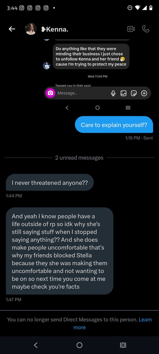 maxmadmay's tweet image. More proof that Kenna or lilbae only shuts down and plays victim in situations before blocking without owning up to her actions

The key words in this one though is ‘stoped saying things’ she does sort of admit to being blatantly mean to Stella/moonlight