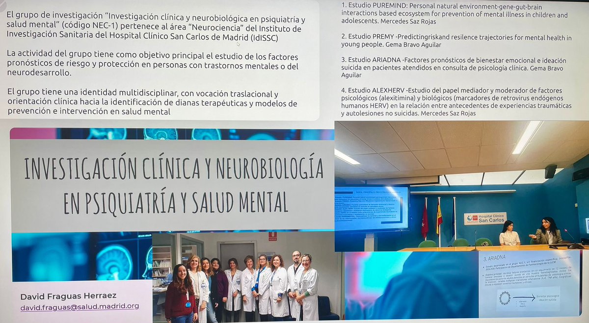 El 14 de noviembre compartimos la jornada investigación en Neurociencia: Quiénes somos? De qué disponemos? Cuáles son nuestras principales líneas? en la que los 9 grupos del área Neurociencia <a href="/IIS_IdISSC/">IdISSC, IIS del Hospital Clínico San Carlos</a> expusimos las principales líneas de investigación. Abro hilo de presentación