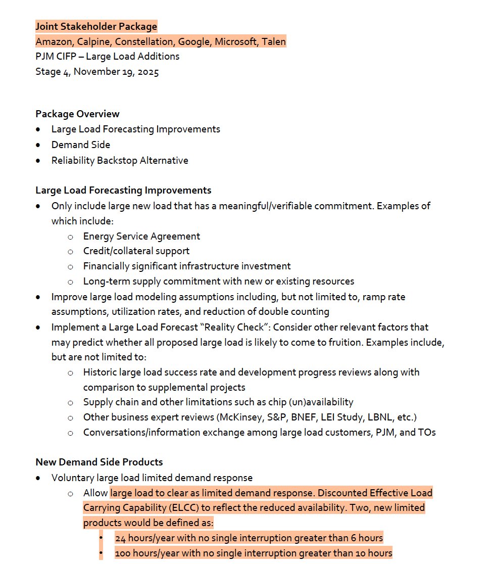 aniruddh_mohan's tweet image. Just to clarify here: PJM assigns a 92% ELCC to DR that is required to be available ALL 8760h of the year.

With regards to large loads, Google-Amazon-Microsoft have instead asked PJM to create a new data center DR product capped at 100h/year + requested PJM to estimate the…