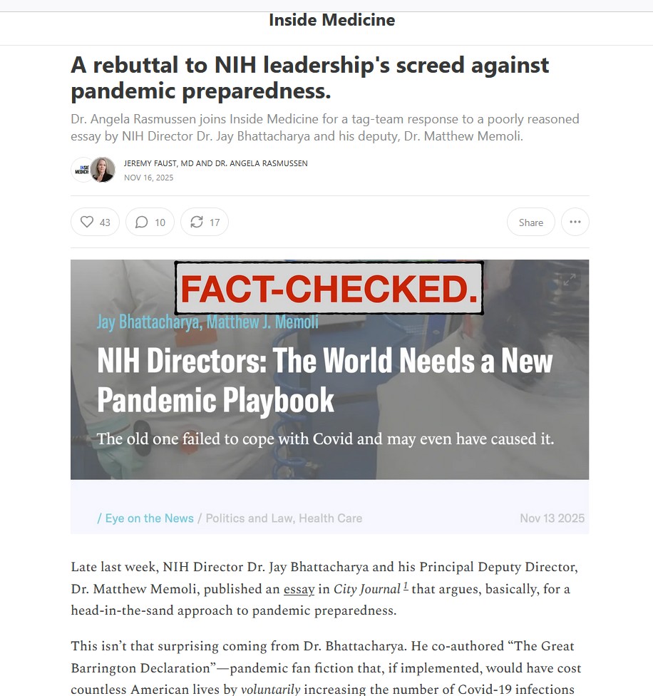 greg_folkers's tweet image. Inside Medicine: A rebuttal to NIH leadership&apos;s screed against pandemic preparedness.

👉  bit.ly/47KZ0ck

@angie_rasmussen  @jeremyfaust  @NIHDirector_Jay @NIH