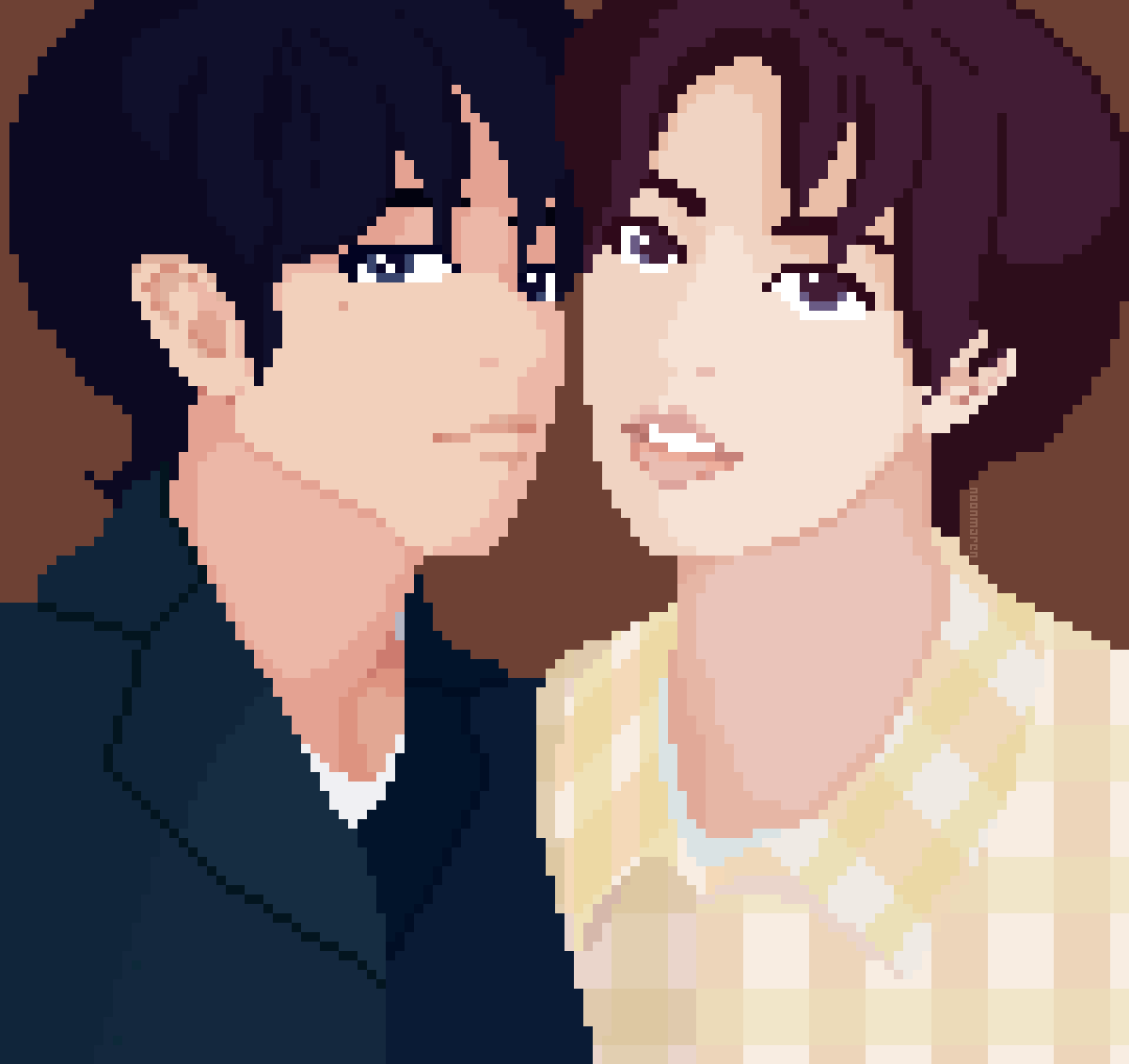 noonmaren's tweet photo. The Season We Fell Inlove: Lawki Week 🌸
Day 2: Wearing each other's clothes

The Silence of IDOL lawki pajama switch but make it 120x110 pixels

#LAWKIWeek #SpringOfLove
#AHOFanart https://t.co/Qqk8RtqcwF
