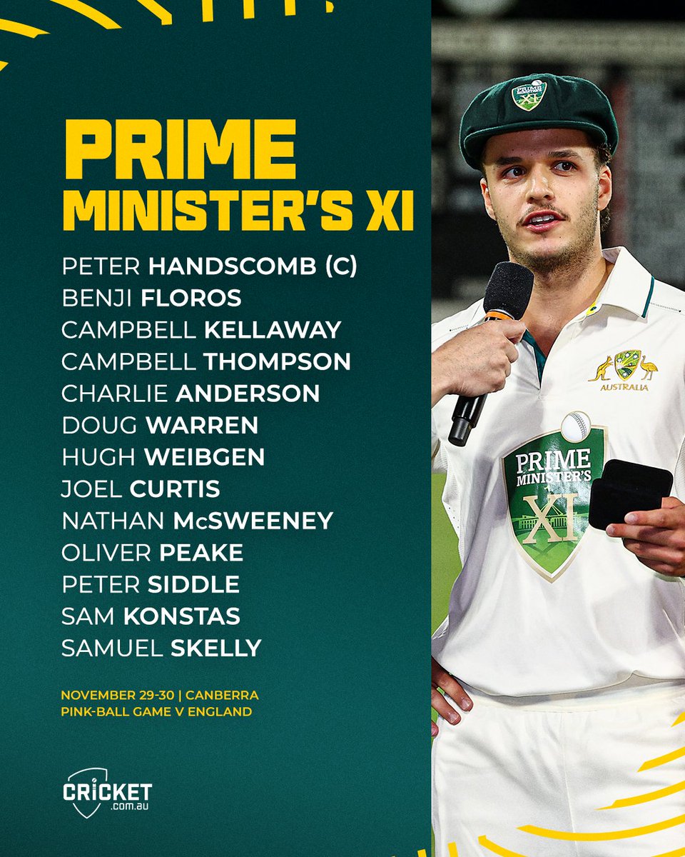 cricketcomau's tweet image. Some bright talents have been named in the Prime Minister&apos;s XI to take on England in a two-day pink-ball contest: cricketa.us/4o1ChxA