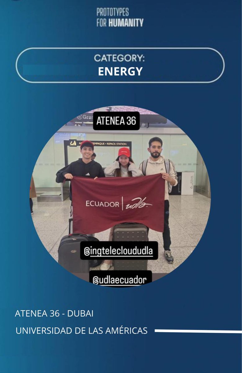 IngTeleUDLA's tweet image. )

🚀 Estudiantes @UDLAEcuadoentre los 100 mejores proyectos del mundo 🌍 con “Atenea 36”, un sistema de monitoreo para eficiencia energética y sostenibilidad ⚡🌱.
Representarán al 🇪🇨 en Prototypes for Humanity 2025 (Dubái).
@IngTeleUDLA
#OrgulloUDLA #prototypesforhumanity2025