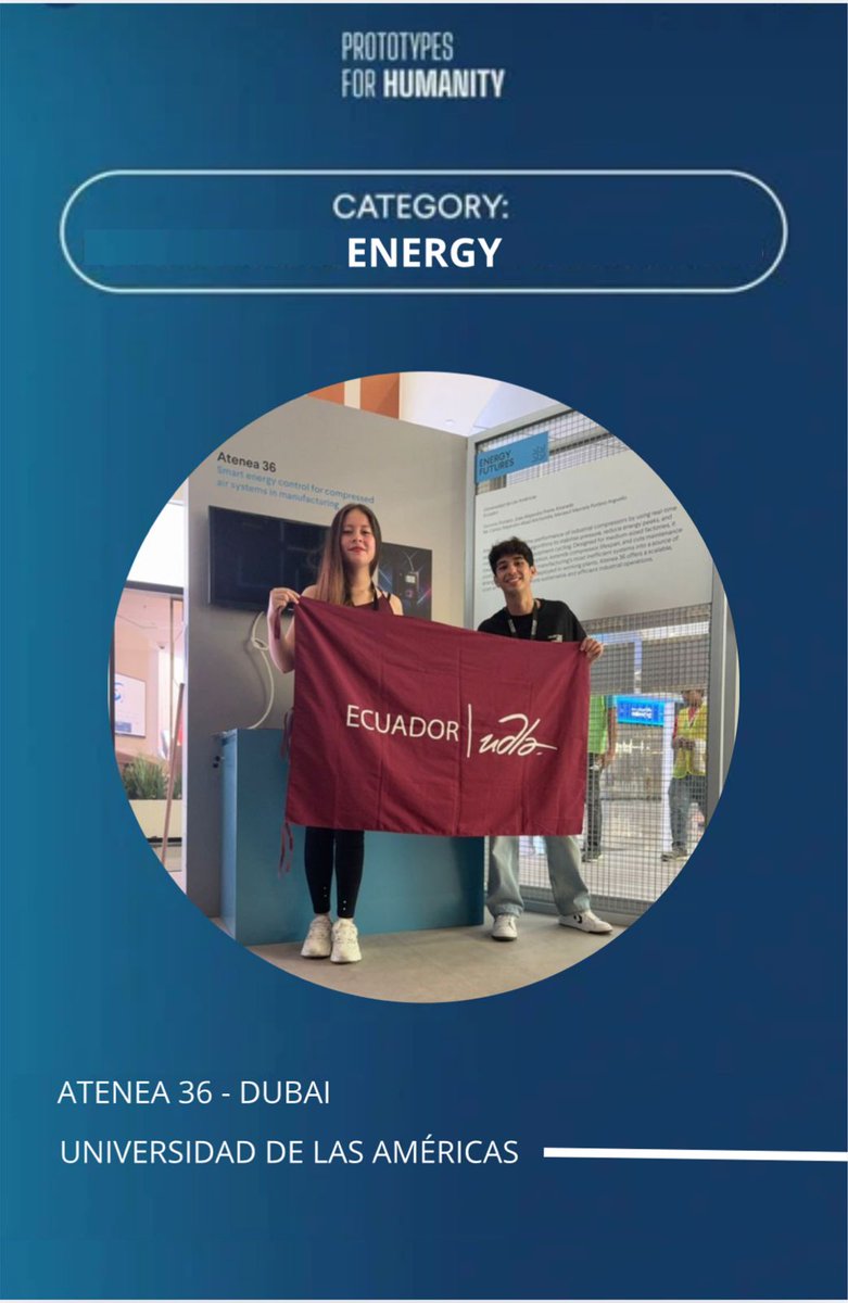 IngTeleUDLA's tweet image. )

🚀 Estudiantes @UDLAEcuadoentre los 100 mejores proyectos del mundo 🌍 con “Atenea 36”, un sistema de monitoreo para eficiencia energética y sostenibilidad ⚡🌱.
Representarán al 🇪🇨 en Prototypes for Humanity 2025 (Dubái).
@IngTeleUDLA
#OrgulloUDLA #prototypesforhumanity2025