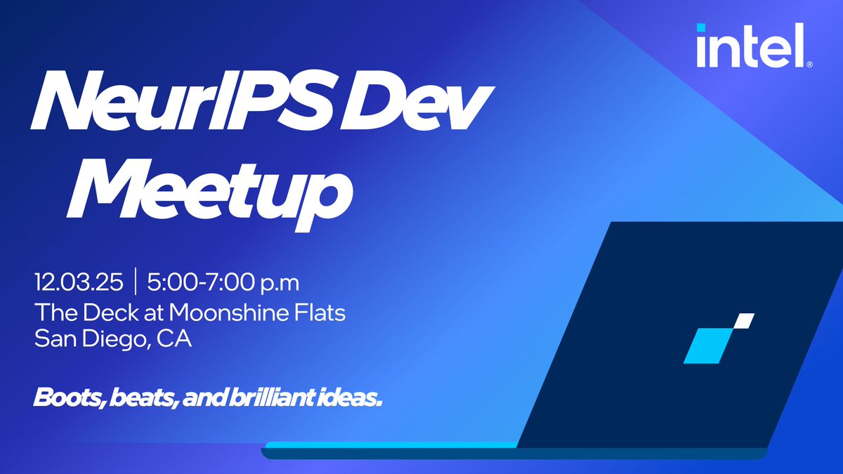 IntelSoftware's tweet image. All hands on deck! 

Don&apos;t miss #IntelAI&apos;s post-#NeurIPS meetup at The Deck at Moonshine Flats. Join us for snacks, drinks, #OpenVINO and #AIPC demos, and a deck full of devs. The best connections happen after the conference. ms.spr.ly/6014tPuyY
