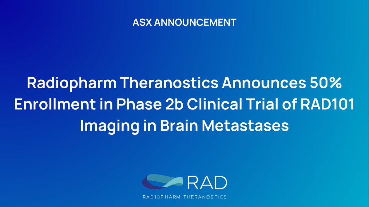 TeamRadiopharm's tweet photo. Our Phase 2b trial evaluating RAD101 imaging in brain metastases has achieved 50% patient enrollment threshold: https://t.co/5ncrabWixV

Early patient data from Phase 2b clinical trial has shown significant and selective tumor uptake in brain metastases compared to MRI. https://t.co/gN6kZG3BCj