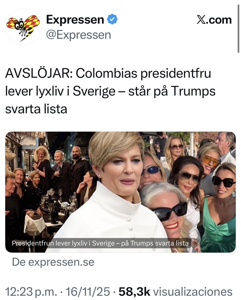 VickyDavilaH's tweet image. Verónica Alcocer descubierta por la prensa en Suecia. Expresen reveló que “la ex” descubierta Petro vive como millonaria y pasa sus días al lado de millonarios en fiestas de alcurnia. ¿Con qué dinero?.

No olviden que justo ese pais acaba de cerrar un billonario negocio con…