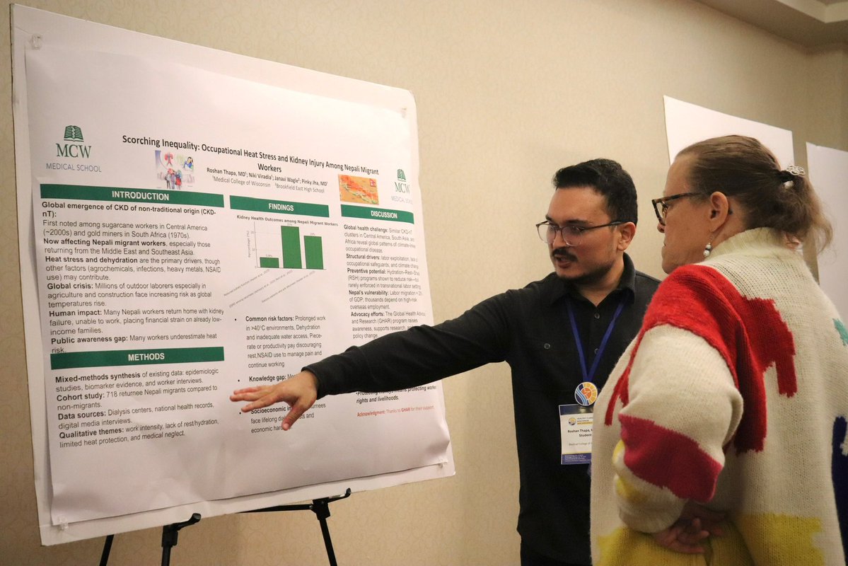 Congratulations to <a href="/kajiroshan/">Roshan Thapa</a> for presenting our poster on “Heat-Induced CKD Among Nepali Migrant Workers” at the Wisconsin Healthy Climate Conference! 🌿
Thank you for highlighting the important advocacy work of GHAR.
<a href="/WIClimateHealth/">Healthy Climate Wisconsin</a> <a href="/gharnepal2024/">GHAR - Global Health, Advocacy & Research</a> <a href="/jxnaviwagle/">Janavi Wagle</a>