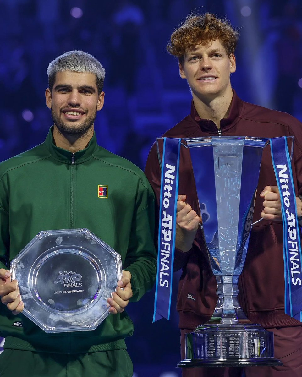 NJRajesh's tweet photo. Winner, Winner, #JannikSinner!

The super clutch Italian goes undefeated the last two years in Turin winning  back-to-back #ATPFinals titles.

New era of the game after the domination of the Big-3 for over 2 decades, and it's already looking amazing!

#SinnerVsAlcaraz 🎾🏆 https://t.co/KxwHEPkKWd