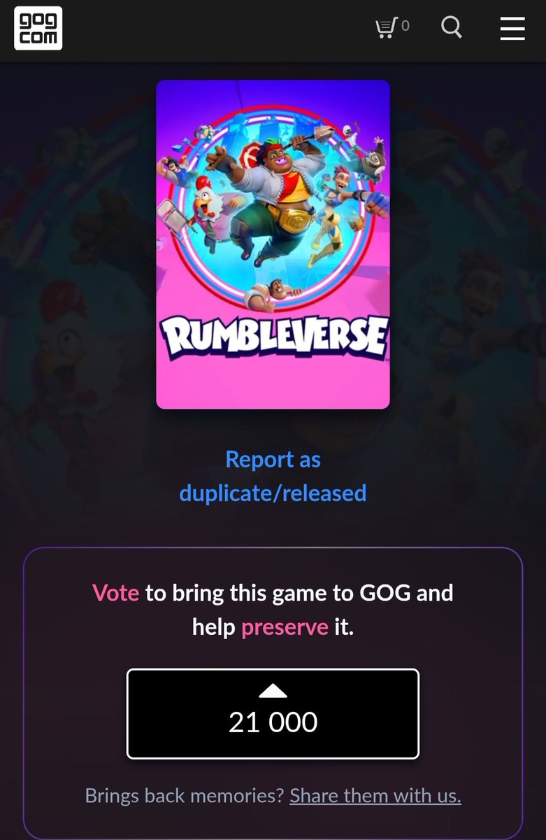 We now have 21,000 votes with 2210 stories on GOG dreamlist to help show the large demand for Rumbleverse to return! #petition 

We're still growing strong thanks to everyone who's been helping us spread the dreamlist!

Let Iron Galaxy know in their tweet we want Rumbleverse!