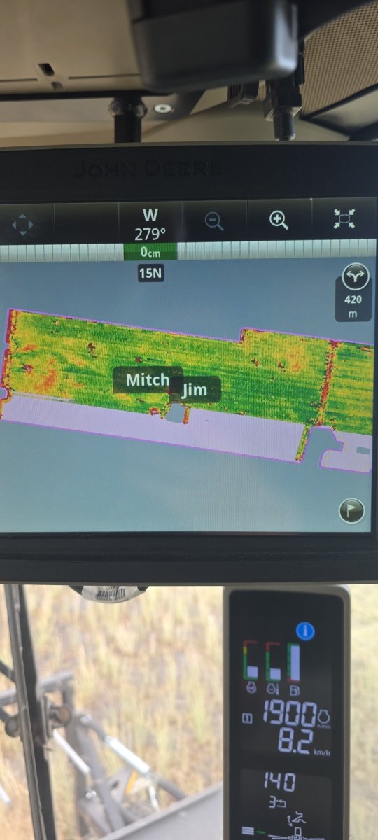 Sorry Deere but active yield is crap, 2 running in canola, now on my own excel made calibration numbers, never had yield maps so even especially with varying t/hr, 
Ijust have to adjust one to match other bit better overall,but so much easier that dicking around with active