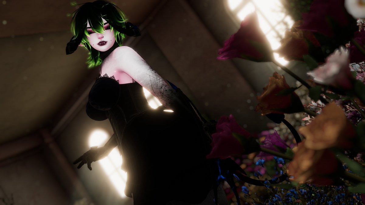dancing with the flowers. do pick some to make a lovely bouquet   #VRChat #VRChatPhotography #VRC