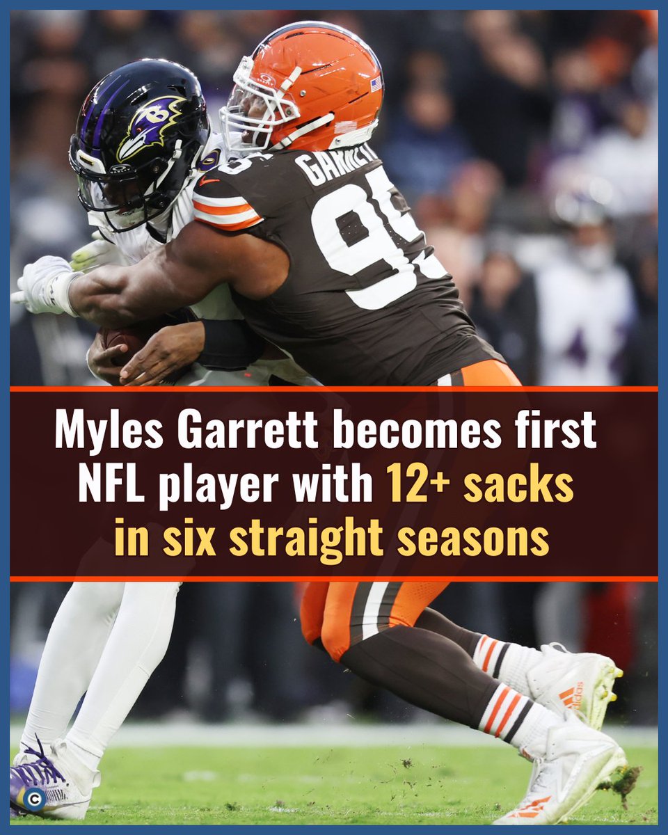 Myles Garrett makes NFL history again! Six straight seasons with 12+ sacks, surpassing Hall of Famer Lawrence Taylor’s five.

Picture: Joshua Gunter, cleveland.com