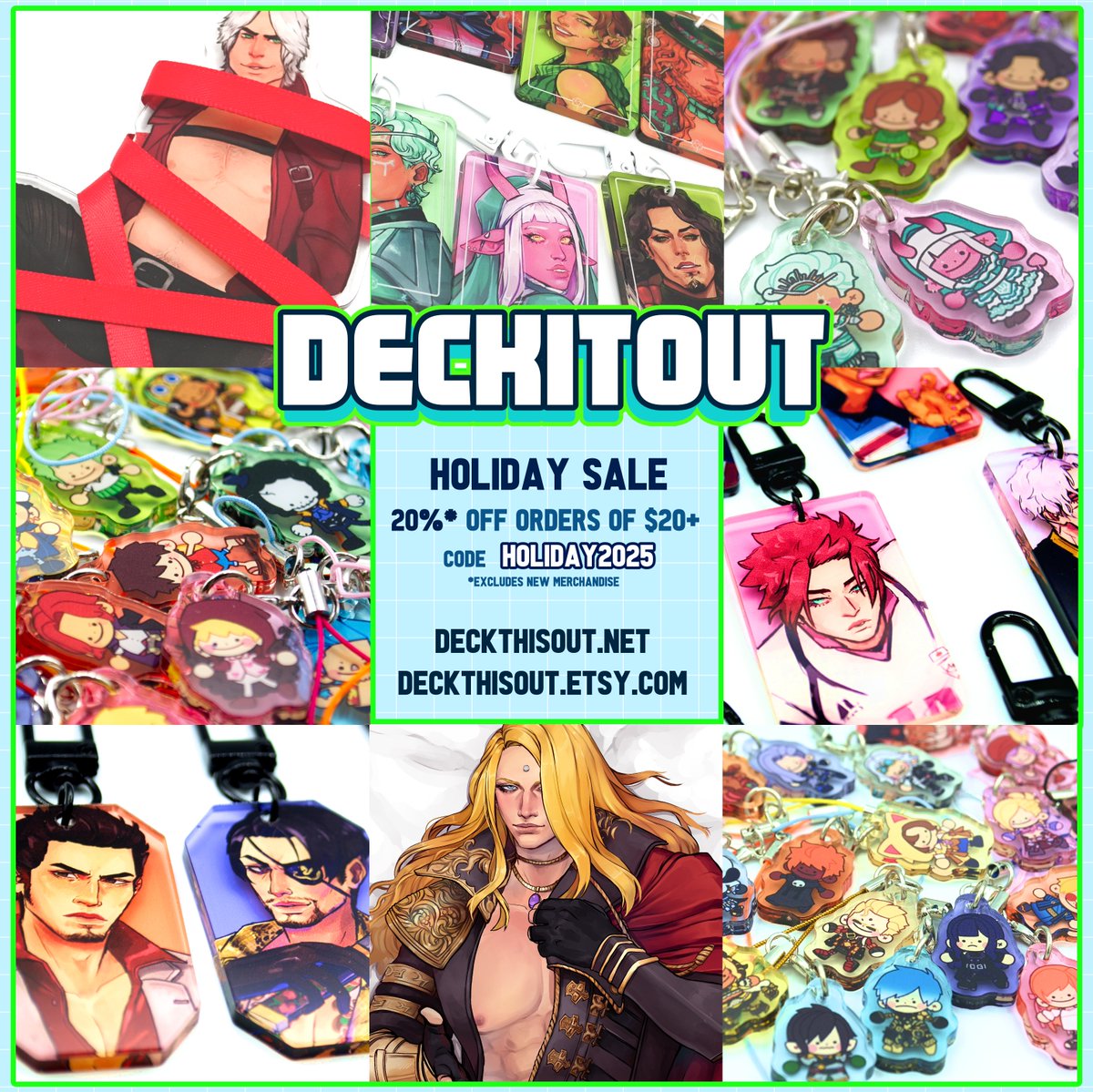 deckthisout's tweet image. (share!🩵) 
holiday sale + st0re opening 2025 

 new critical role, zenos body pillow, devil may cry, ffxiv + more 20% off most items with code HOLIDAY2025 until 12/14   

🩵🩵thank you so much 🩵🩵